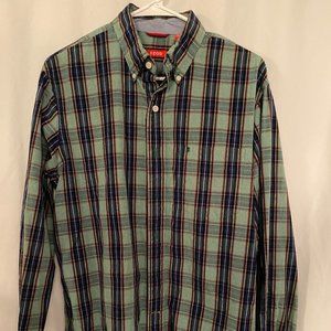 Izod Men's LS Shirt, Buttondown, Made in Bangladesh, Size M, Blue, Green